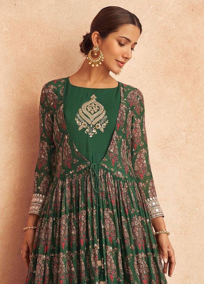 3 Pc Green Semi Stitched Georgette Suit Set Websites For Sale