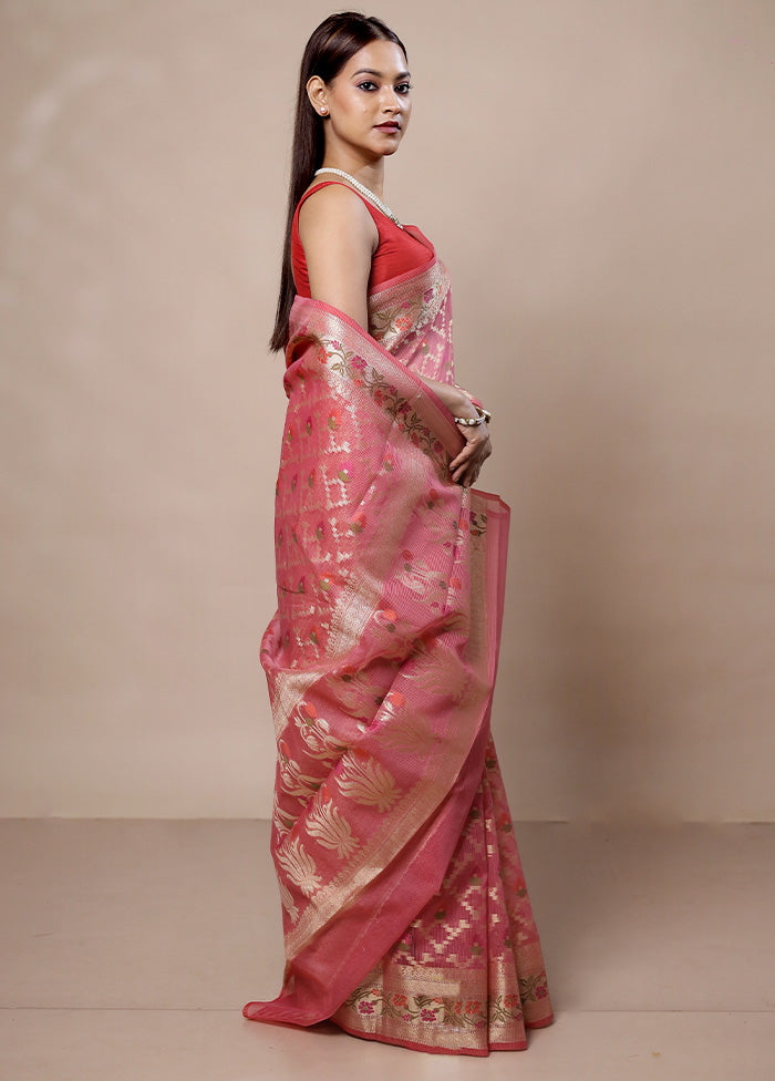 Pink Kora Silk Saree With Blouse Piece Discount Wide Range Of