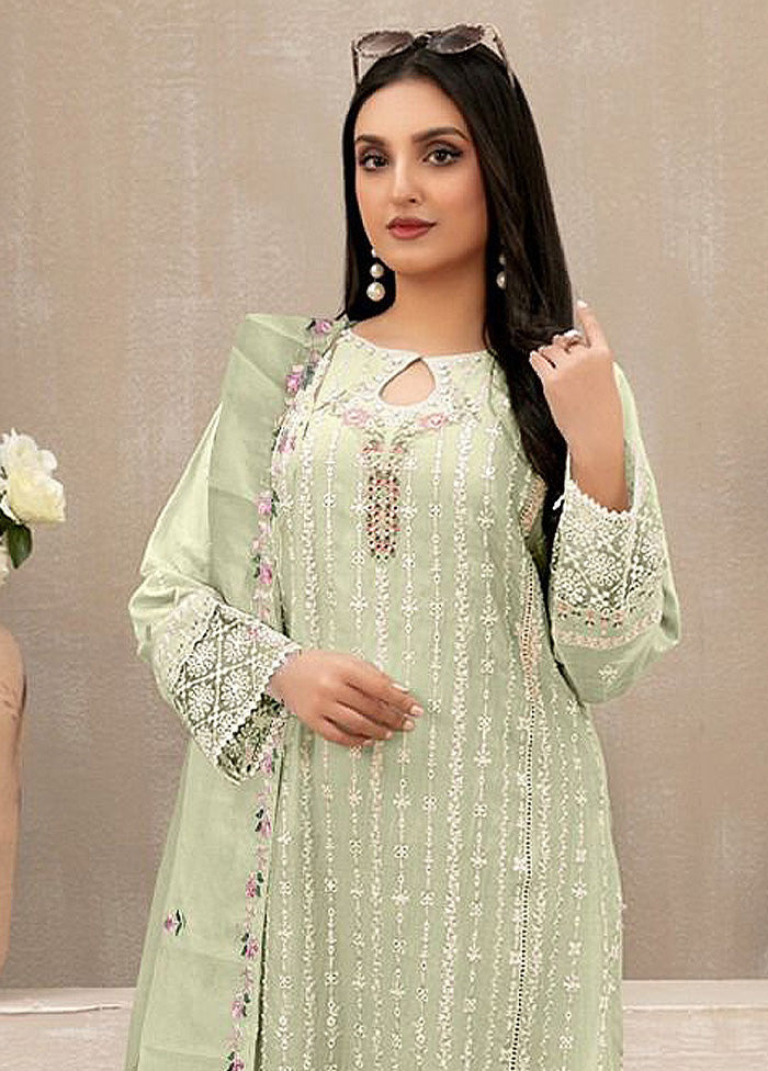 3 Pc Green Semi Stitched Georgette Suit Set Quality Free Shipping Low Pice