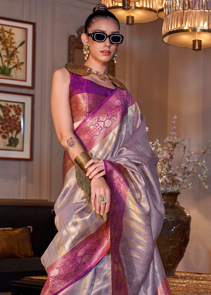 Lavender Spun Silk Saree With Blouse Piece Best Pices Cheap Pice