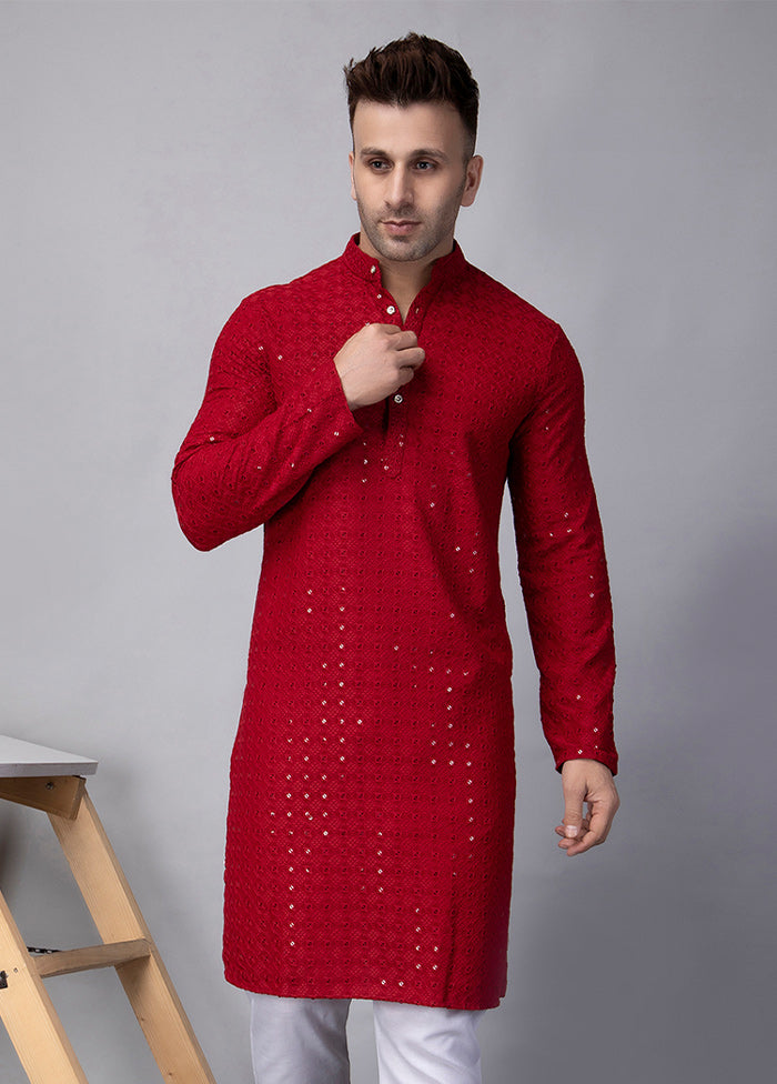 2 Pc red Viscose Kurta Pajama Set Free Shipping Real