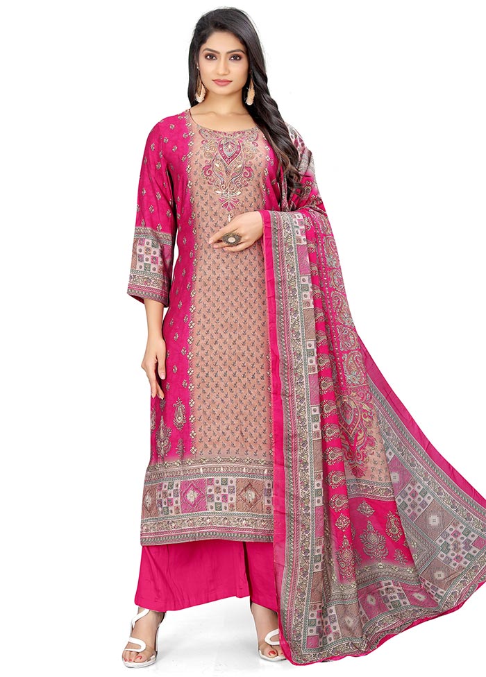 3 Pc Magenta Unstitched Silk Suit Set Online Online Clearance