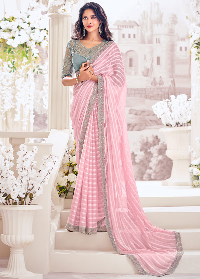 Pink Georgette Saree With Blouse Piece Online Online Clearance