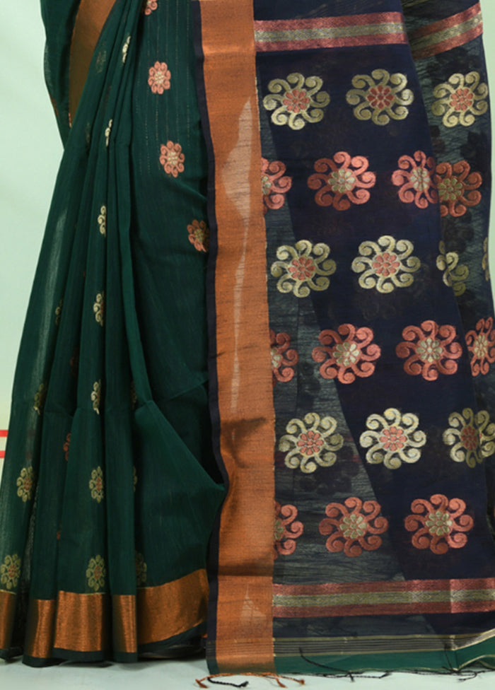 Green Pure Cotton Saree With Blouse Piece Shop For Sale