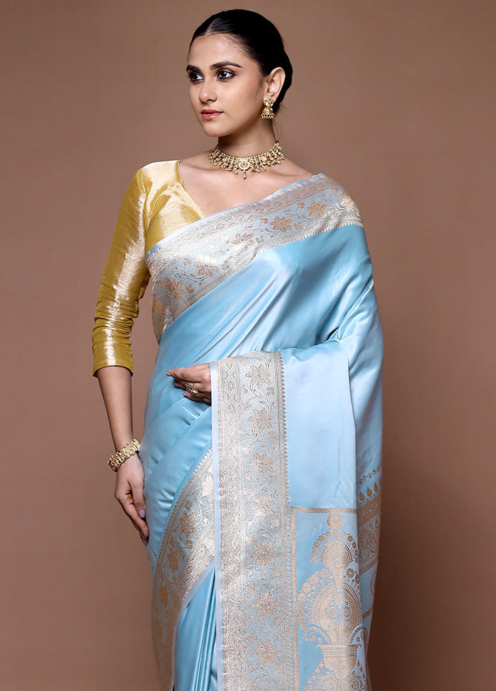 Blue Banarasi Silk Saree With Blouse Piece Buy Online