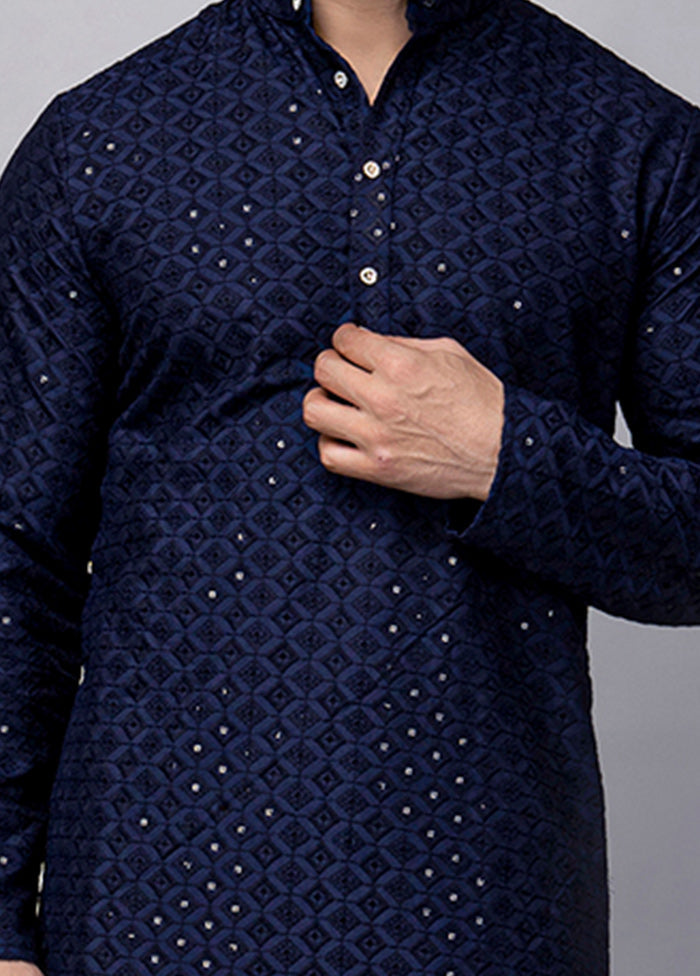 2 Pc Navy Blue Viscose Kurta Pajama Set Outlet Recommend