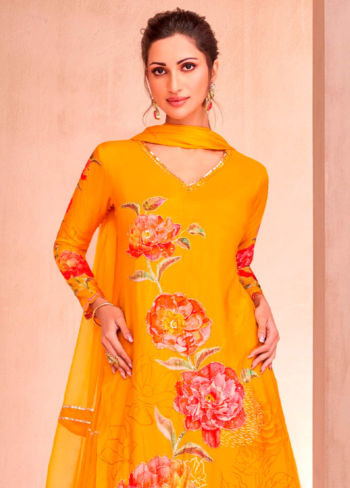 2 Pc Yellow Semi Stitched Silk Suit Set Cheap Online Online