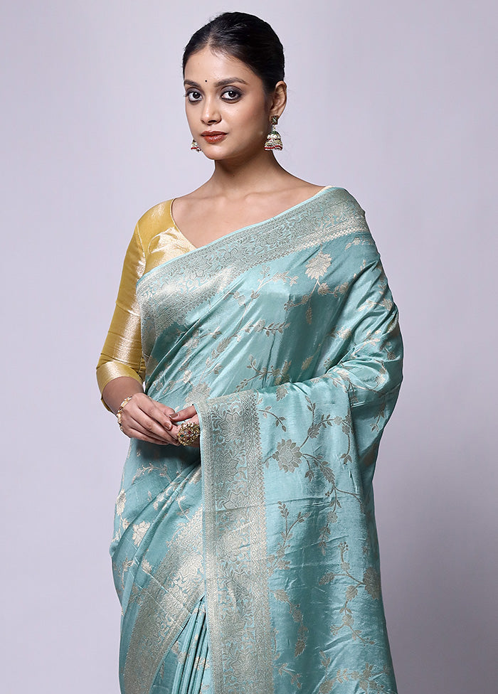 Blue Dupion Silk Saree With Blouse Piece With Paypal Free Shipping