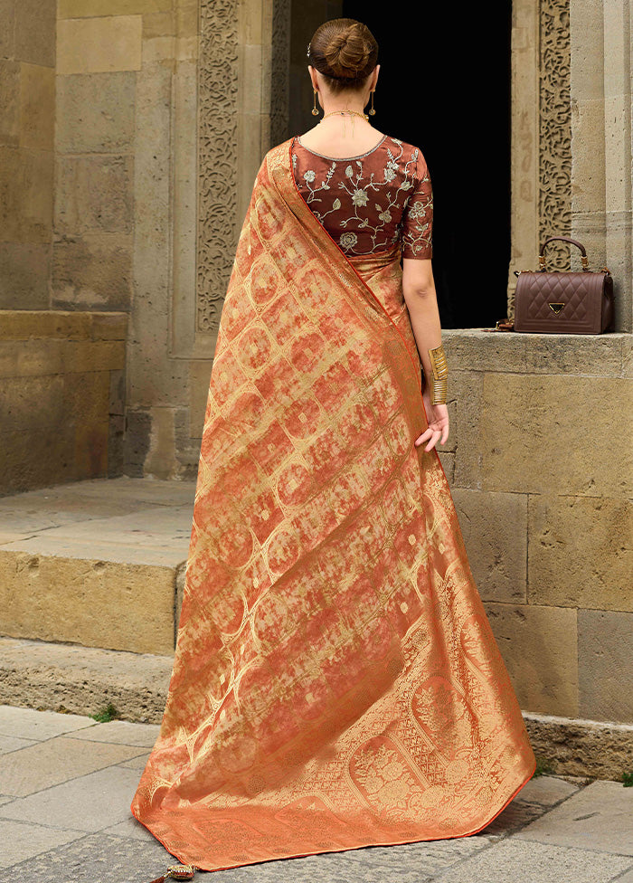 Orange Spun Silk Saree With Blouse Piece Outlet Discount Authentic