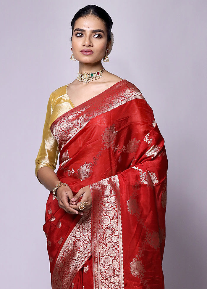 Red Dupion Silk Saree With Blouse Piece Buy Cheap Countdown Package