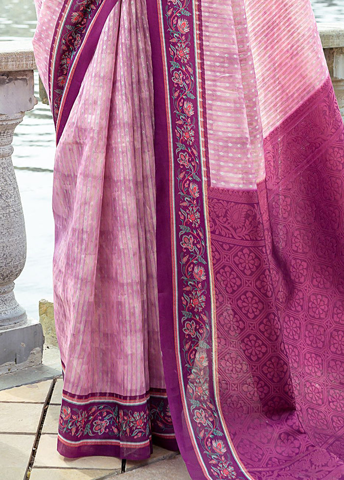 Pink Spun Silk Saree With Blouse Piece Authentic