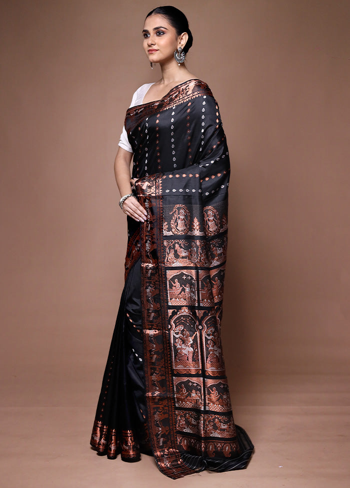 Black Handloom Baluchari Pure Silk Saree With Blouse Piece 2025 Unisex