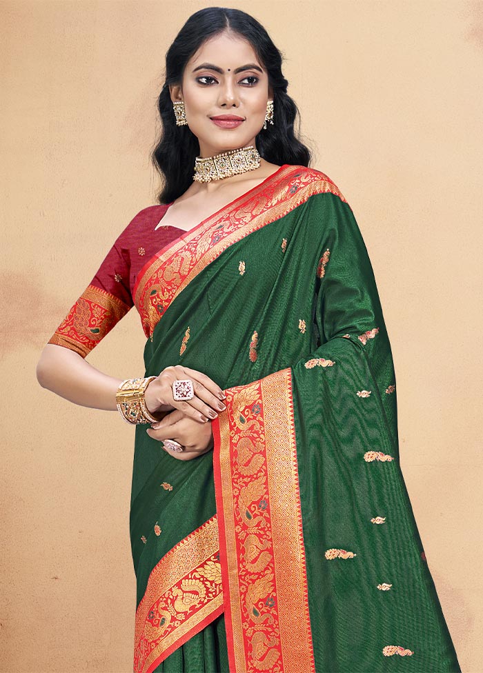 Bottle Green Dupion Silk Saree With Blouse Piece Free Shipping Eastbay