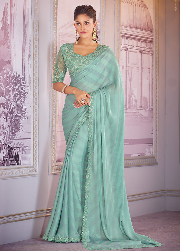 Green Chiffon Silk Saree With Blouse Piece Footlocker Pictures Cheap Online