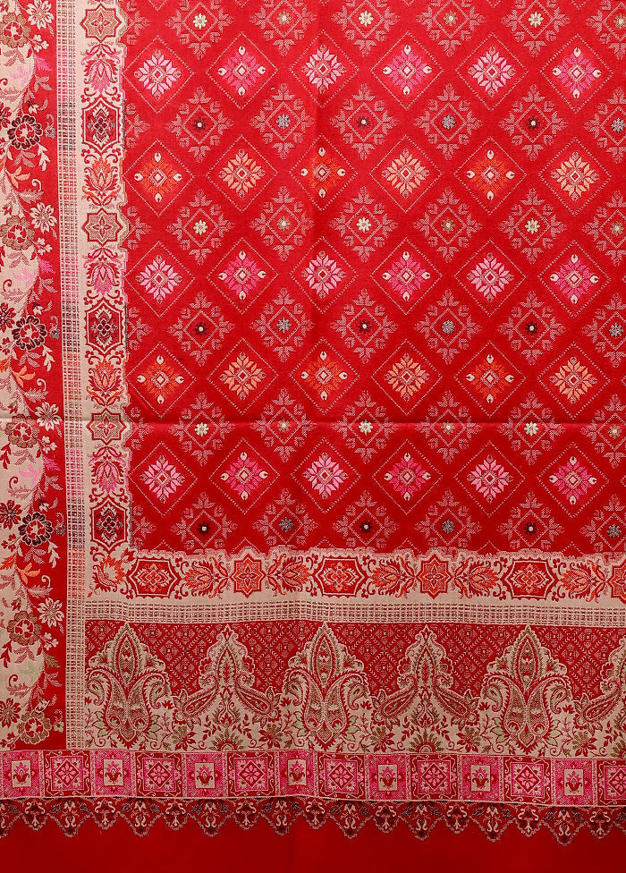 Red Butta Work With Zari Woven Border Shawl Hot Sale