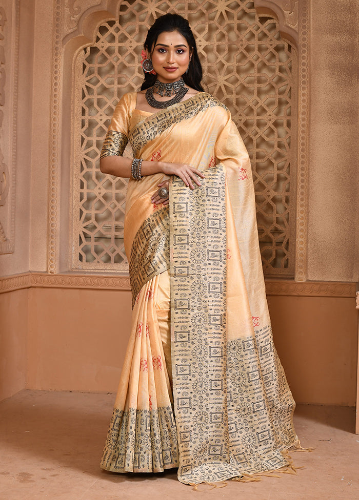 Cream Spun Silk Saree With Blouse Piece Clearance Fashionable