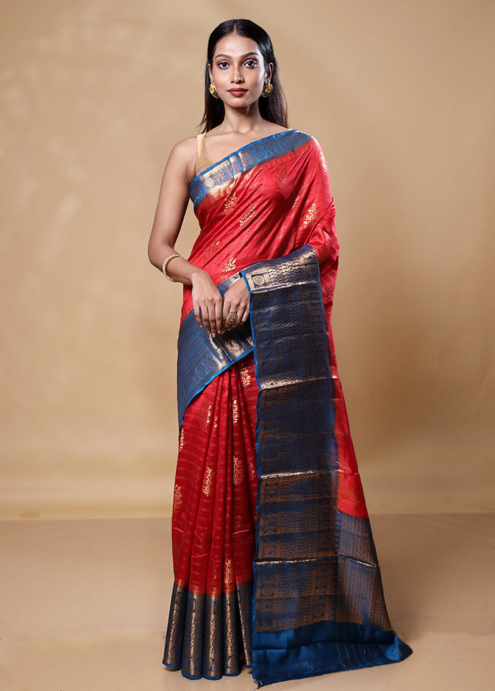 Red Handloom Dupion Pure Silk Saree With Blouse Piece Top Quality Online