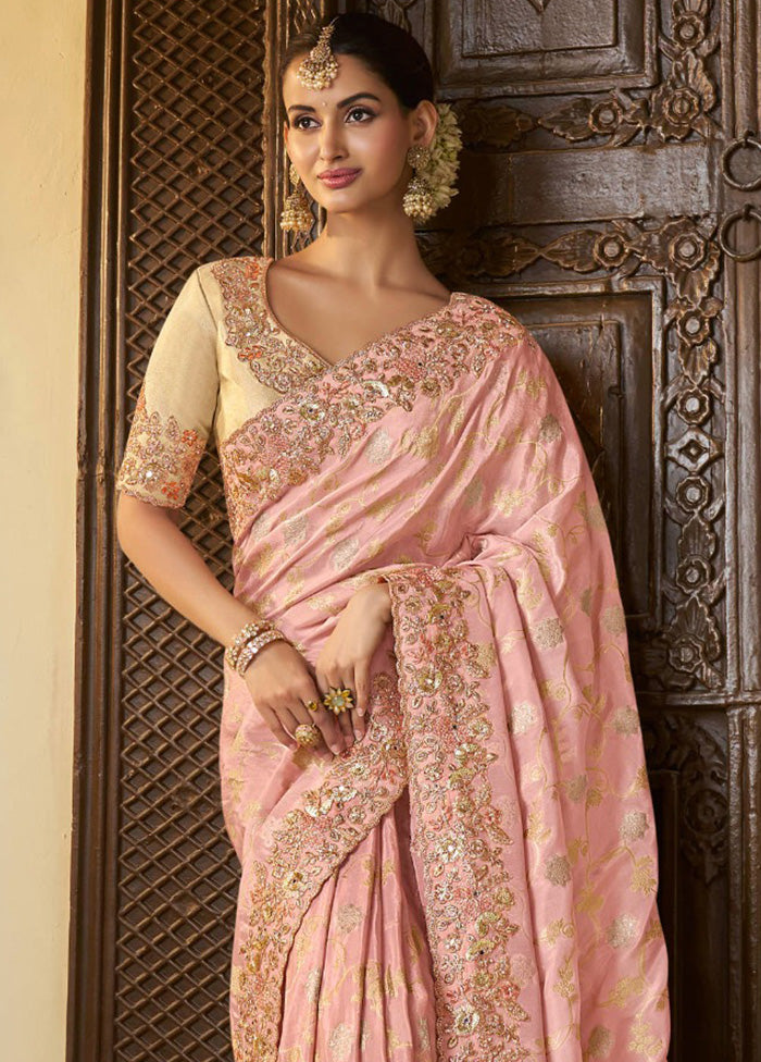 Baby Pink Spun Silk Saree With Blouse Piece Outlet Locations Sale Online