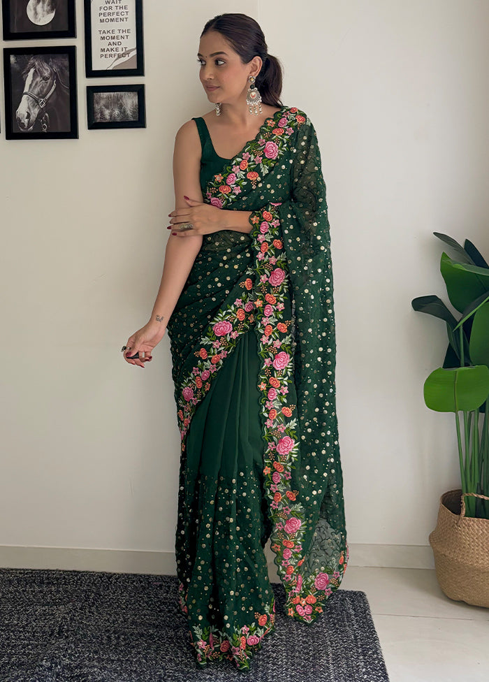 Dark Green Georgette Saree With Blouse Piece Best Place