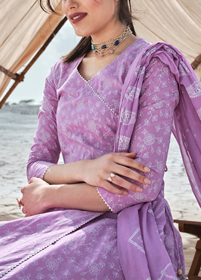 3 Pc Purple Readymade Cotton Dupatta Suit Set Free Shipping Wiki