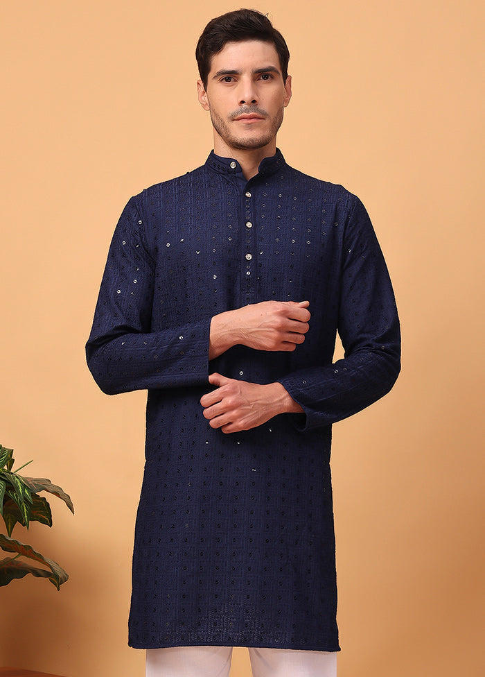 Navy Blue Viscose Embroidered Kurta Cheap Manchester Great Sale