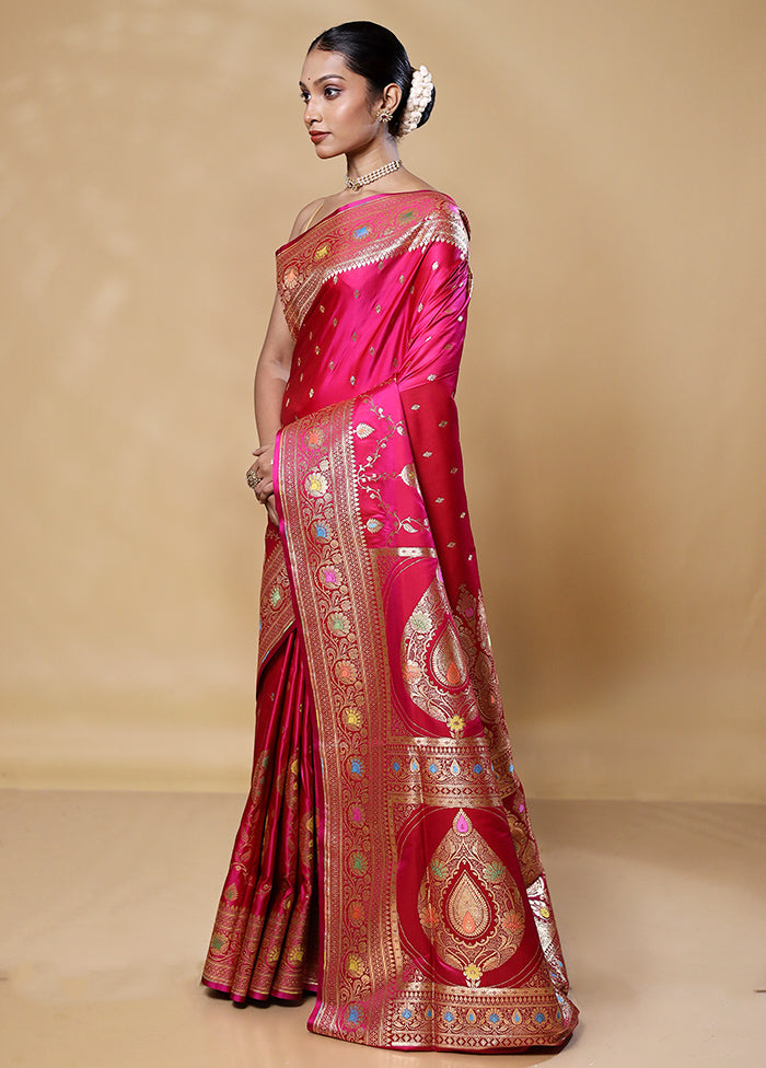 Pink Banarasi Silk Saree With Blouse Piece Buy Cheap With Credit Card