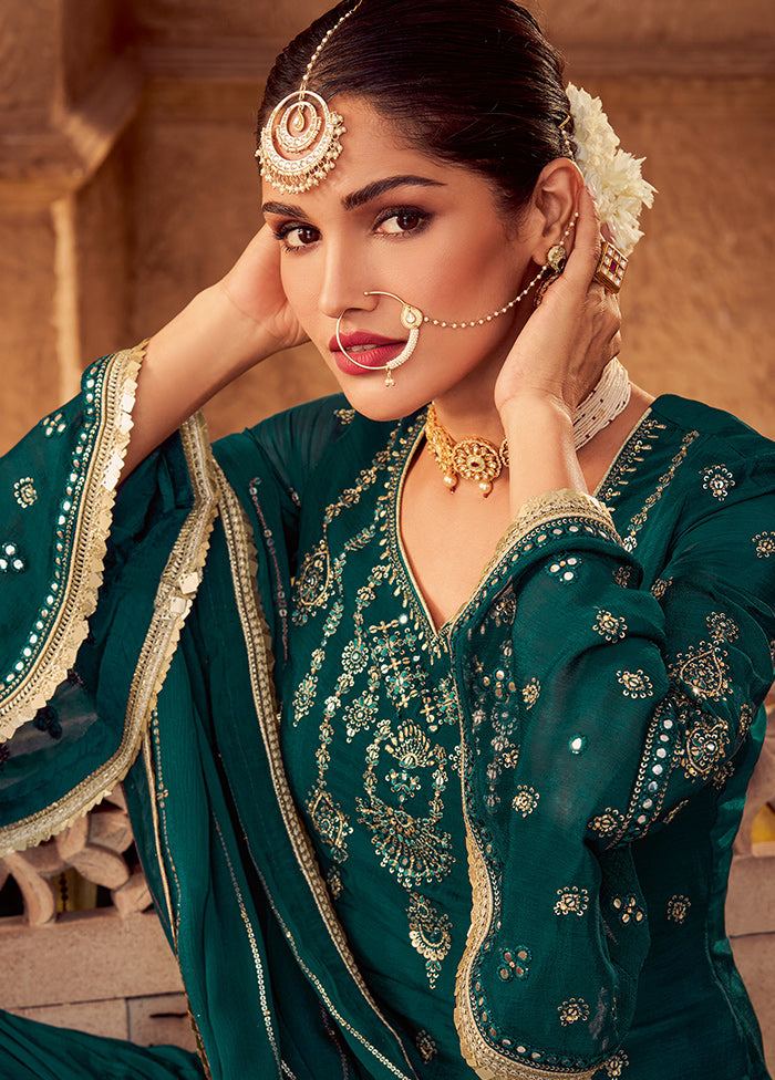 3 Pc Green Unstitched Silk Suit Set Buy Cheap Pices