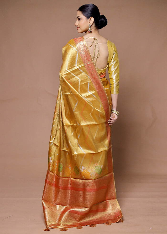 Yellow Tissue Silk Saree With Blouse Piece Clearance Low Pice