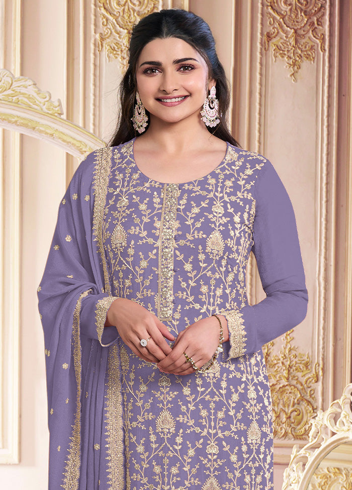 3 Pc Lavender Semi Stitched Georgette Suit Set Very Cheap Cheap Online