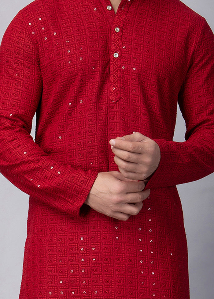 Red Viscose Embroidered Knee Length Kurta Wholesale Pice For Sale