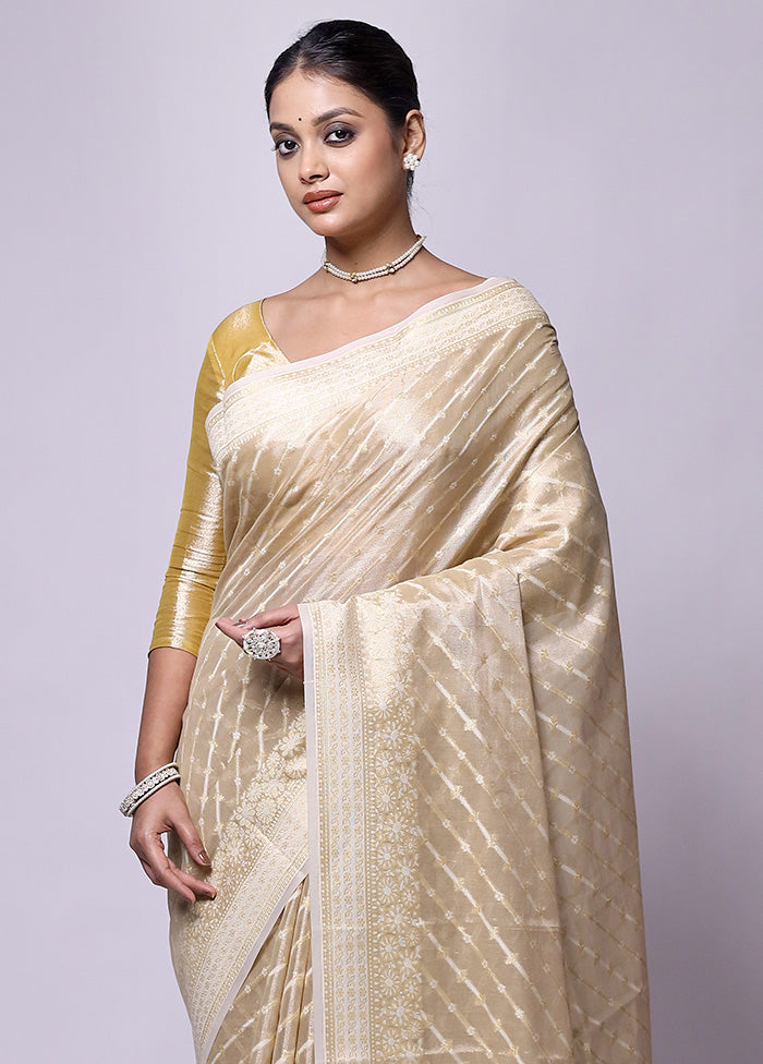 Cream Tissue Silk Saree With Blouse Piece Best Pices