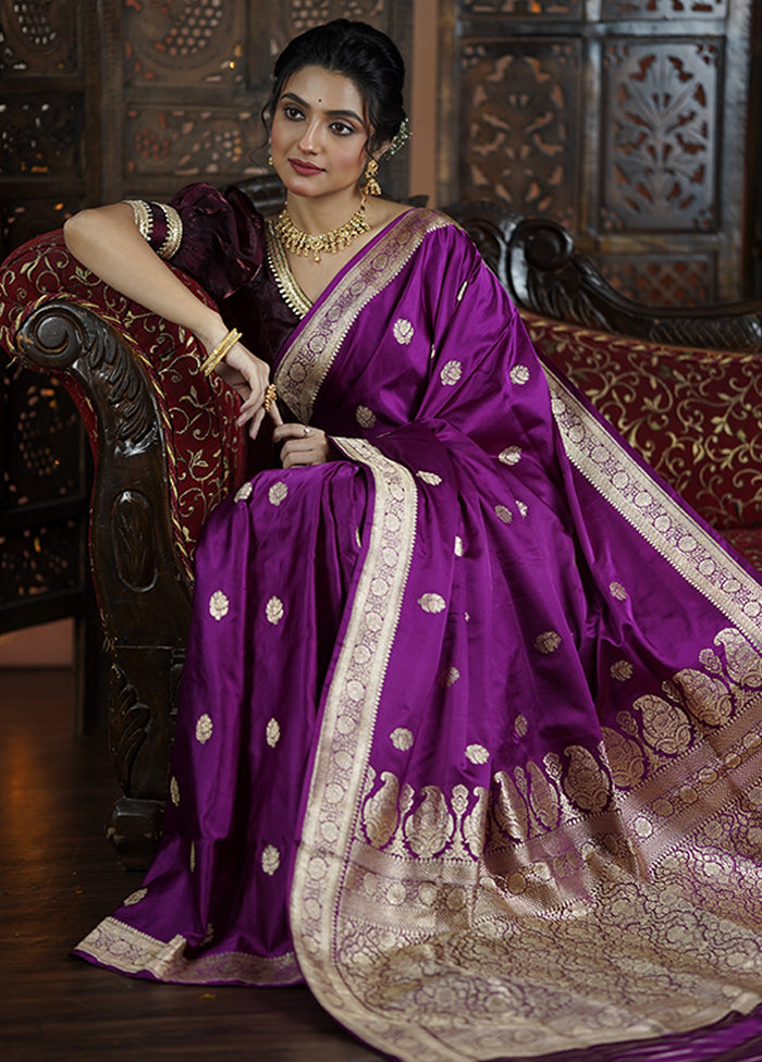 Purple Handloom Katan Pure Silk Saree With Blouse Piece Sale Sast