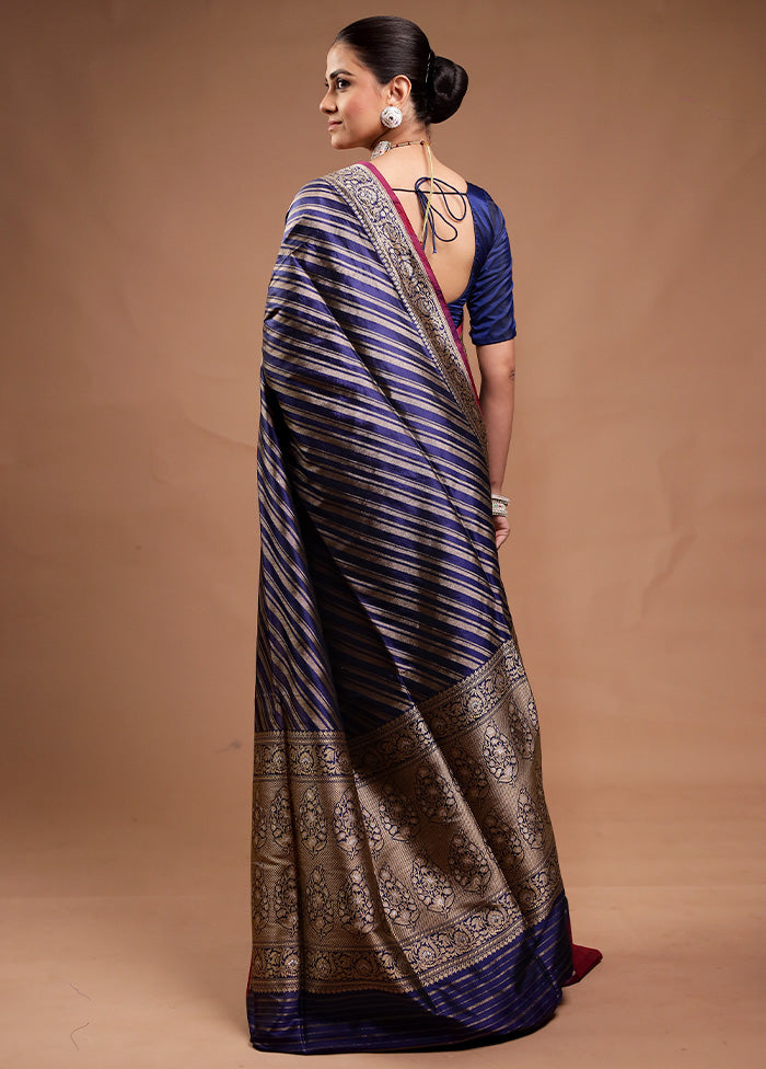 Blue Handloom Katan Pure Silk Saree With Blouse Piece Visit New Online