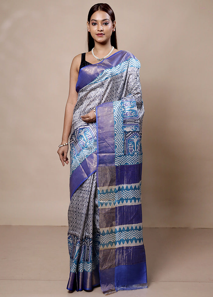 Grey Tussar Silk Saree With Blouse Piece Sale Low Pice Fee Shipping