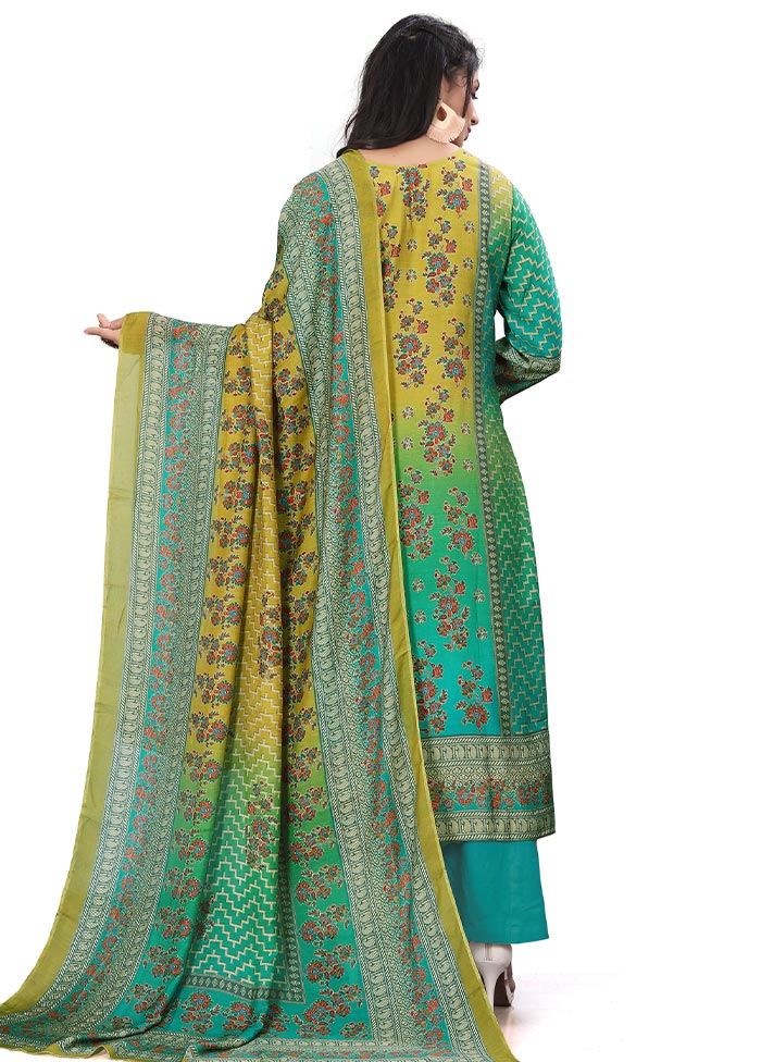 3 Pc Multicolor Unstitched Silk Suit Set Cheap Hot Sale