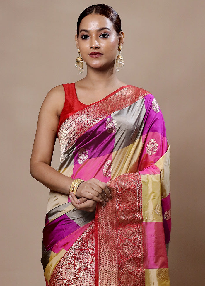 Yellow Handloom Katan Pure Silk Saree With Blouse Piece Top Quality For Sale