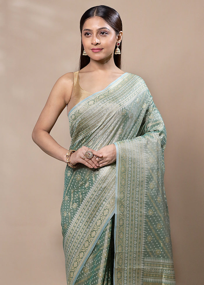 Green Tissue Silk Saree With Blouse Piece Looking For For Sale