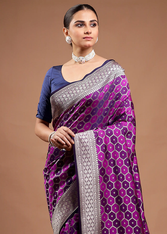 Purple Banarasi Silk Saree With Blouse Piece Clearance From China