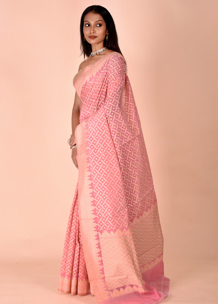 Pink Kora Silk Saree With Blouse Piece Outlet Low Pice Fee Shipping