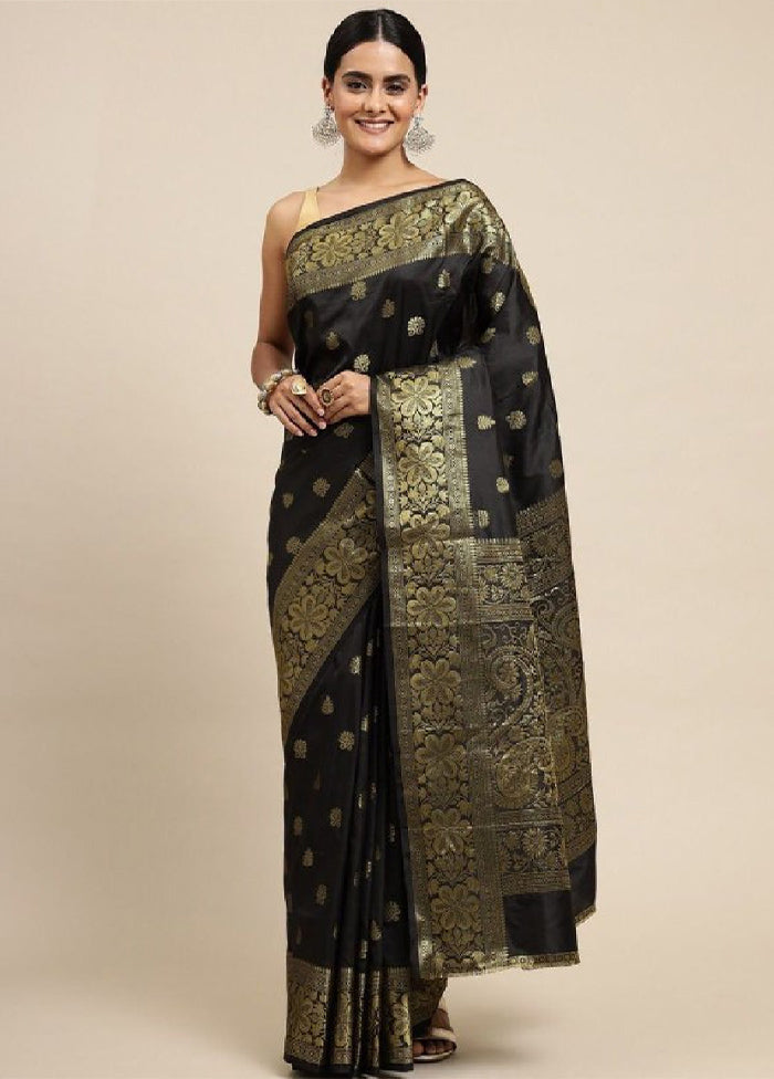 Black Banarasi Silk Saree With Blouse Piece For Sale Free Shipping