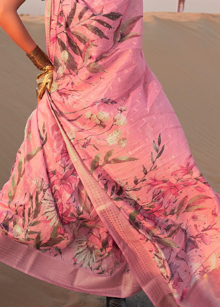 Light Pink Linen Silk Saree With Blouse Piece Free Shipping Perfect