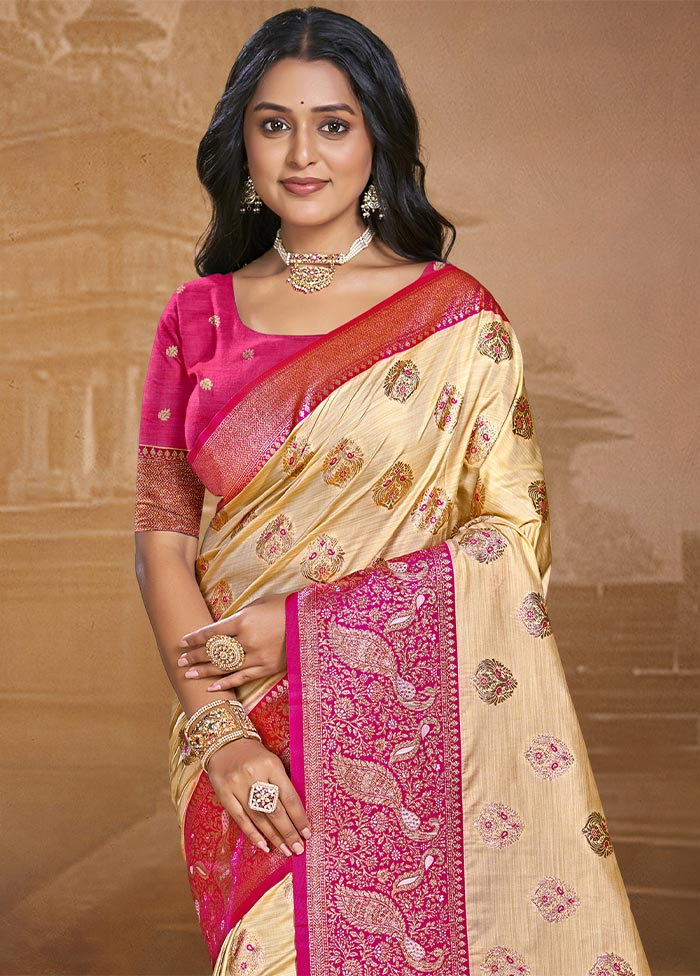 Beige Dupion Silk Saree With Blouse Piece Clearance In China