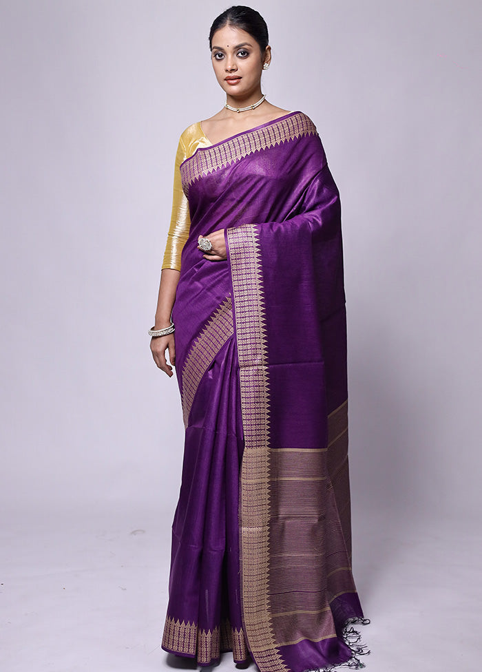 Purple Tussar Silk Saree With Blouse Piece 2025 Sale Online