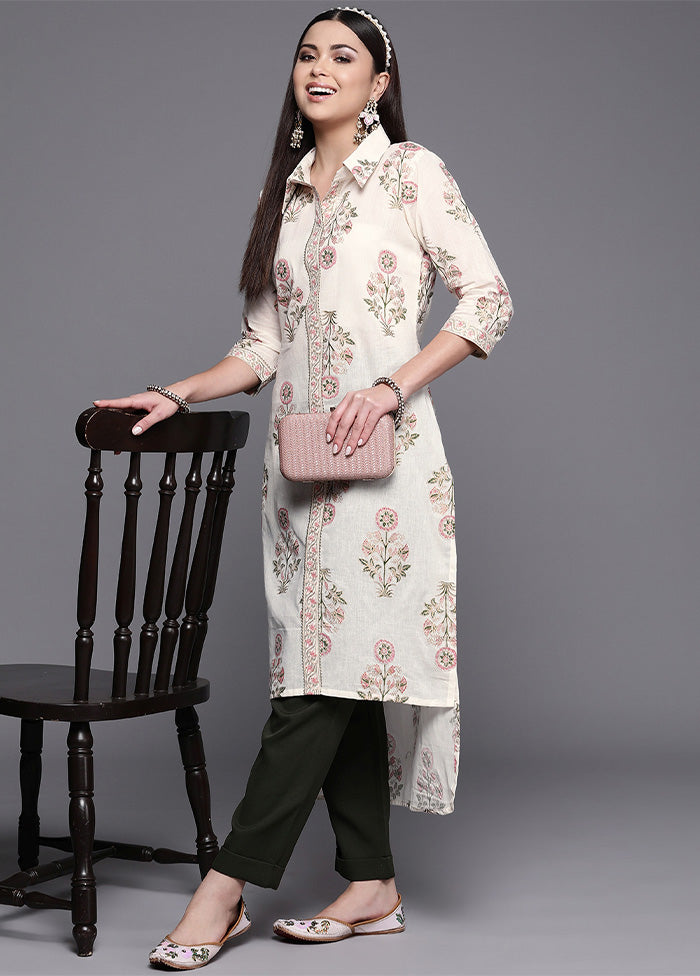 Off White Pure Readymade Cotton Kurti Clearance Fashionable