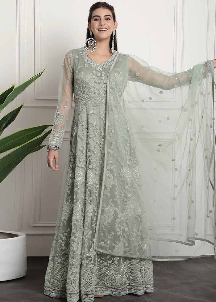 Green Semi Stitched Net Indian Dress Geniue Stockist