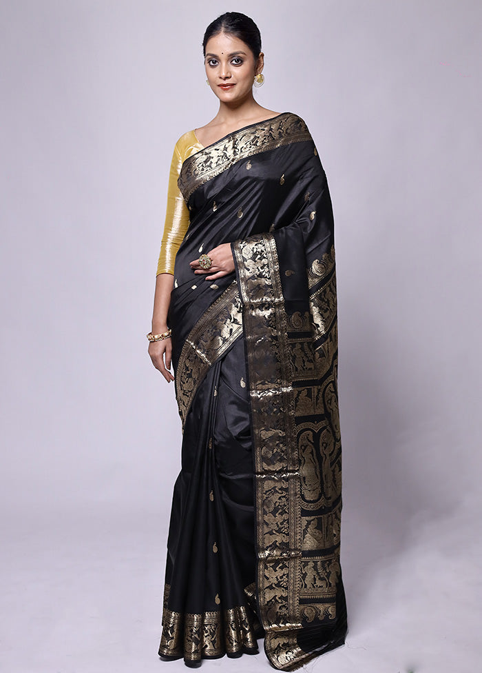 Black Handloom Baluchari Pure Silk Saree With Blouse Piece Buy Online