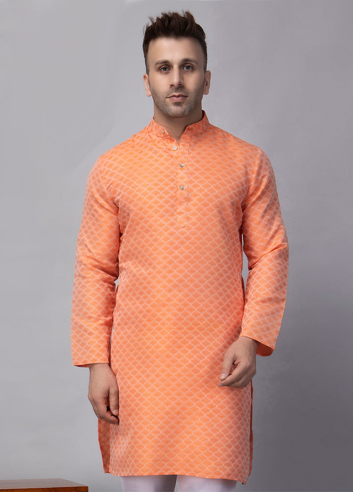 Orange Viscose Jacquard Knee Length Kurta Free Shipping For Cheap