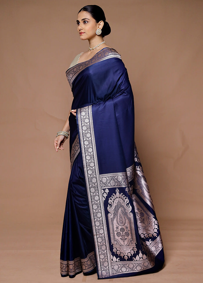 Blue Katan Silk Saree With Blouse Piece Free Shipping Hot Sale