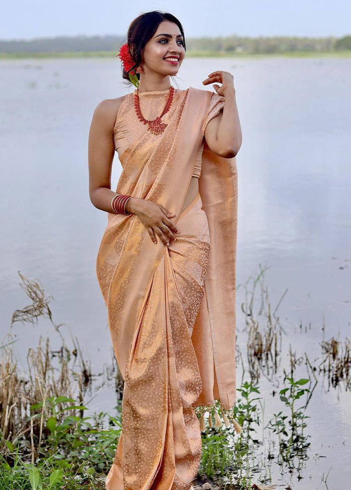 Cream Banarasi Silk Saree With Blouse Piece Discount Best Seller