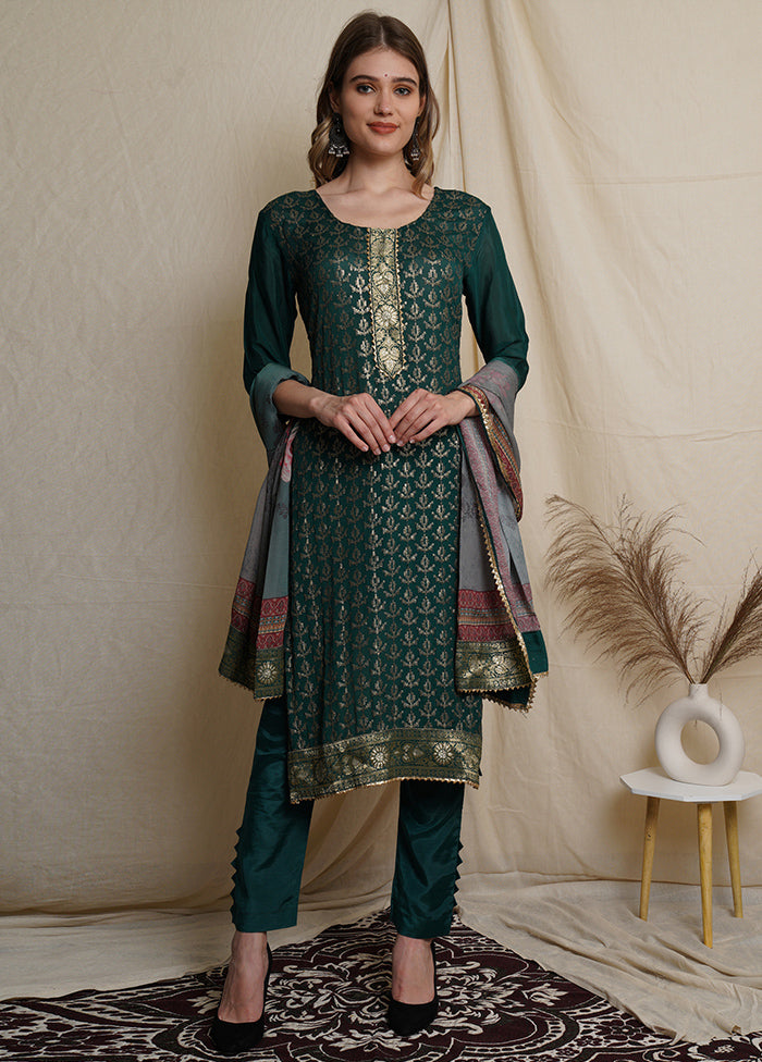 3 Pc Green Unstitched Silk Suit Set Sale Get To Buy